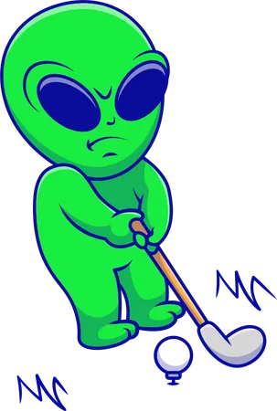 Extraterrestre jugando al golf  Ilustración