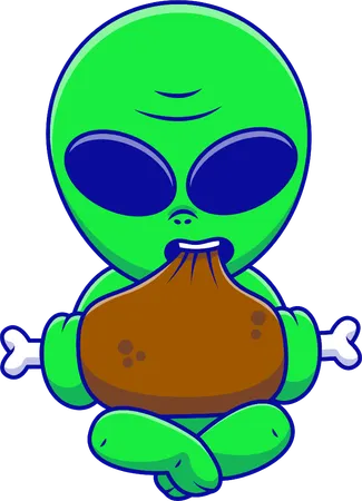 Alien sentarse y comer carne  Ilustración