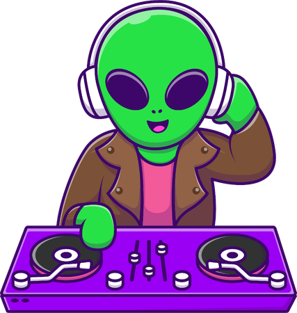 Alien tocando música electrónica Dj  Ilustración