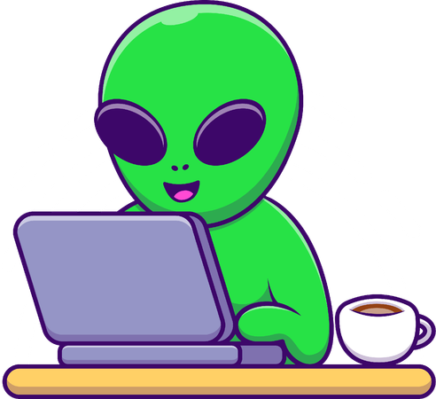 Extraterrestre trabajando en la computadora portátil  Ilustración