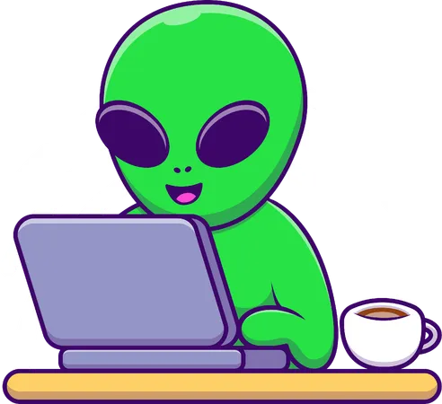 Extraterrestre travaillant sur un ordinateur portable  Illustration