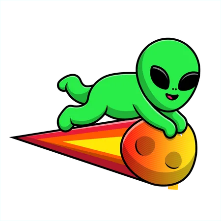 Extraterrestre volando con meteorito  Ilustración