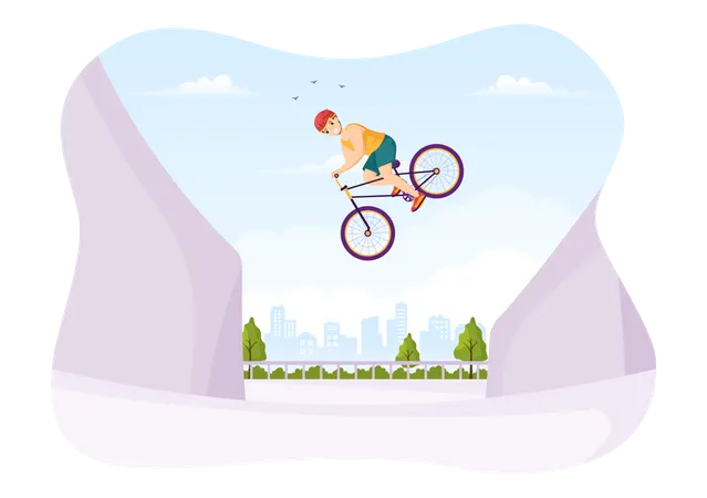 Cascade extrême à vélo en BMX  Illustration
