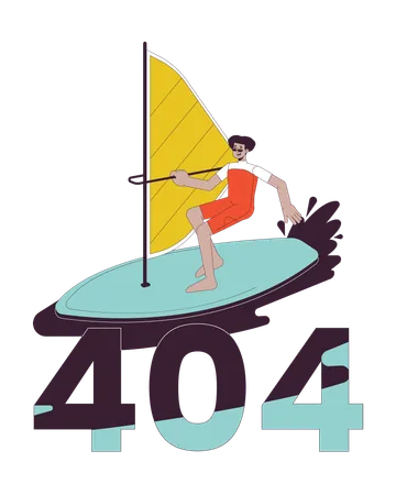 Extreme Windsurfing Sport Error 404 Flash Message Swimwear Latin Man Surfing With Sail Empty State Ui Design Page Not Found Popup Cartoon Image Vector Flat Illustration Concept On White Background Illustration