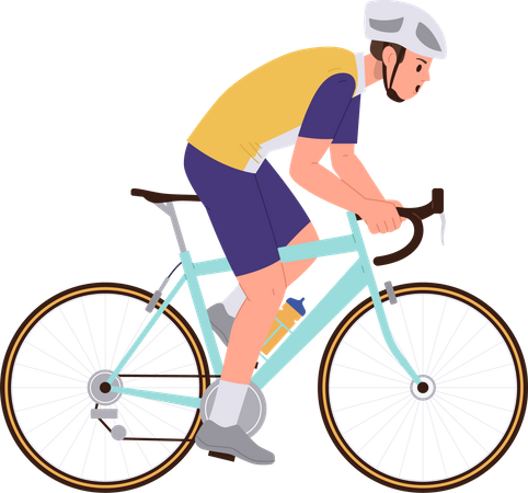 Piloto extremo no capacete andando de bicicleta em corridas rápidas  Ilustração