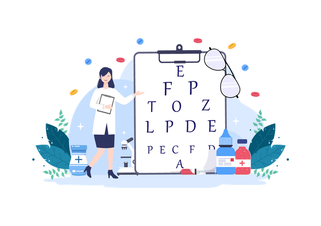 Eye checkup by optometrist  Illustration