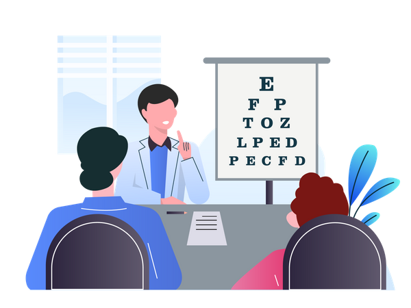 Eye doctor checking patients eye sight  Illustration