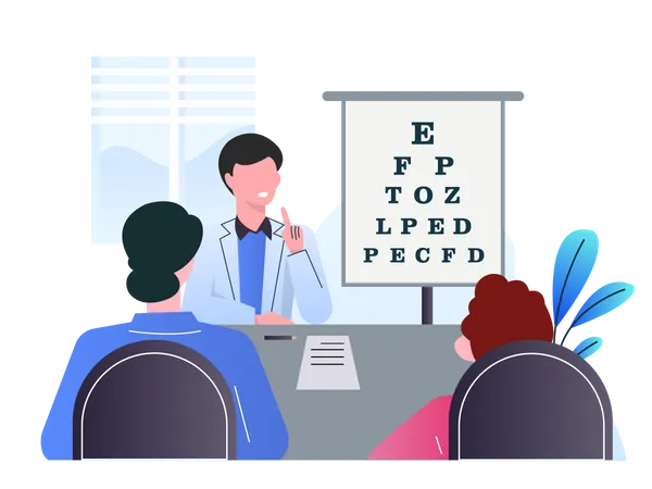 Eye doctor checking patients eye sight  Illustration