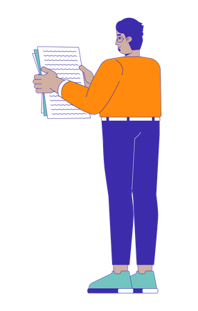 Eyeglasses arab man holding document  Illustration