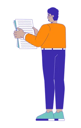 Eyeglasses arab man holding document  Illustration