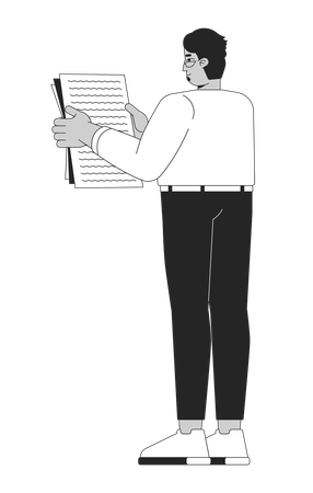 Eyeglasses arab man holding document  Illustration