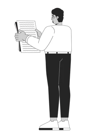 Eyeglasses arab man holding document  Illustration