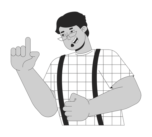 Eyeglasses arab man pointing forefinger  イラスト