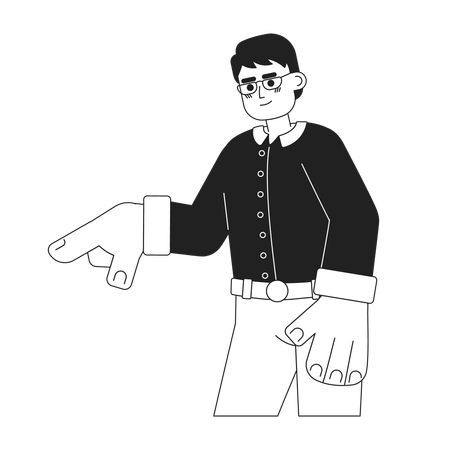 Eyeglasses asian adult man reveal forefinger  イラスト
