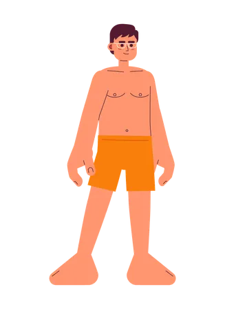 Eyeglasses Asian Man In Swimwear Standing Semi Flat Colorful Vector Character Public Swimming Pool Editable Full Body Person On White Simple Cartoon Spot Illustration For Web Graphic Design Illustration