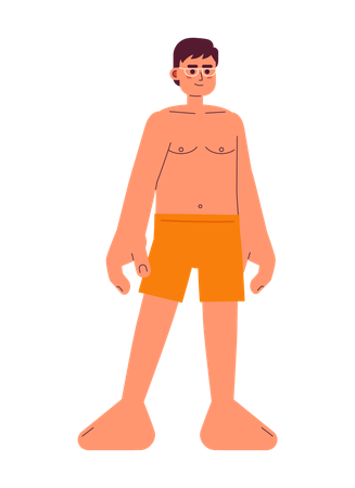 Eyeglasses asian man in swimwear standing  Illustration