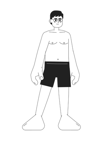 Eyeglasses asian man in swimwear standing  イラスト