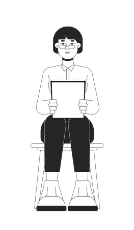 Eyeglasses Asian Woman Job Applicant Black And White 2 D Line Cartoon Character Corporate Korean Female Isolated Vector Outline Person Professional Workplace Monochromatic Flat Spot Illustration Illustration