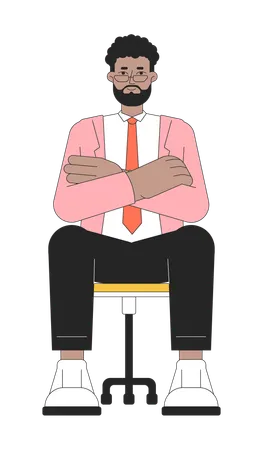 Eyeglasses Bearded Black Male Job Candidate 2 D Linear Cartoon Character Crossed Arms African American Man Isolated Line Vector Person White Background Office Worker Color Flat Spot Illustration Illustration