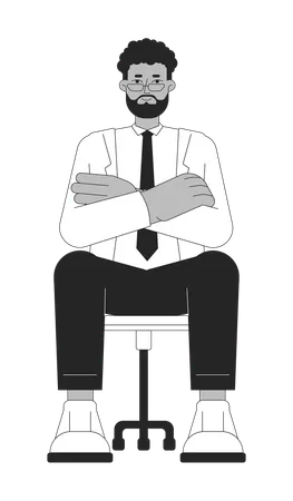 Eyeglasses Bearded Black Male Job Candidate Black And White 2 D Line Cartoon Character Crossed Arms African American Man Isolated Vector Outline Person Worker Monochromatic Flat Spot Illustration Illustration