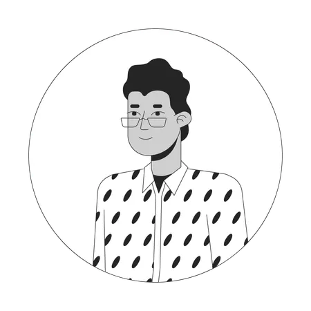 Eyeglasses Indian Man In Designer Shirt Black And White 2 D Vector Avatar Illustration Relaxed Posing Outline Cartoon Character Face Isolated Smiling South Asian Guy Glasses Flat User Profile Image Illustration