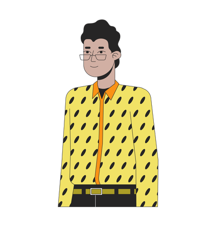 Eyeglasses indian man in designer shirt  イラスト