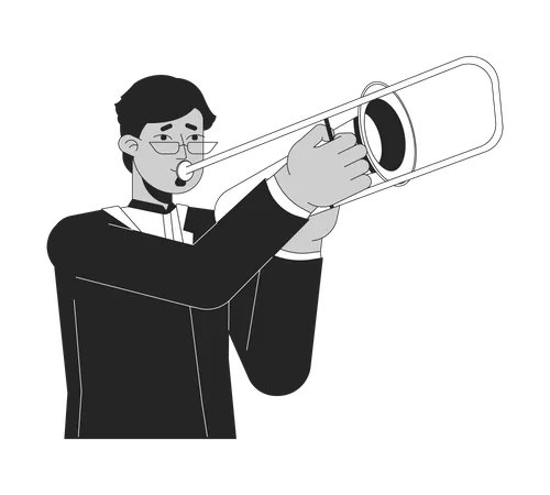 Eyeglasses indian man playing trombone  Illustration