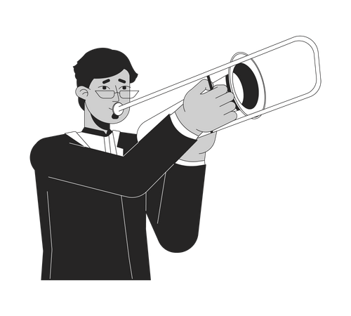 Eyeglasses indian man playing trombone  イラスト