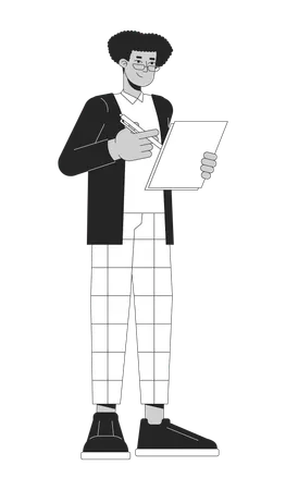 Eyeglasses Latino Office Worker Black And White 2 D Line Cartoon Character Young Adult Hispanic Corporate Employee Isolated Vector Outline Person Team Member Monochromatic Flat Spot Illustration Illustration