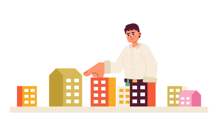 Eyeglasses man pointing apartment building unit  Illustration