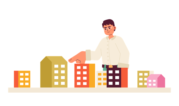 Eyeglasses man pointing apartment building unit  Illustration