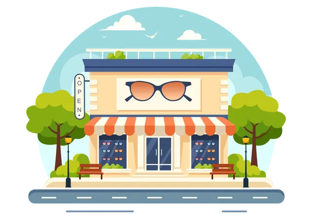Vector Illustration Of An Eyeglasses Store Or Optical Shop Featuring Accessories An Optician Vision Checking And Eyeglasses In A Flat Background Illustration