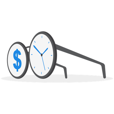 Eyeglasses with dollar sign and time running clock  Illustration