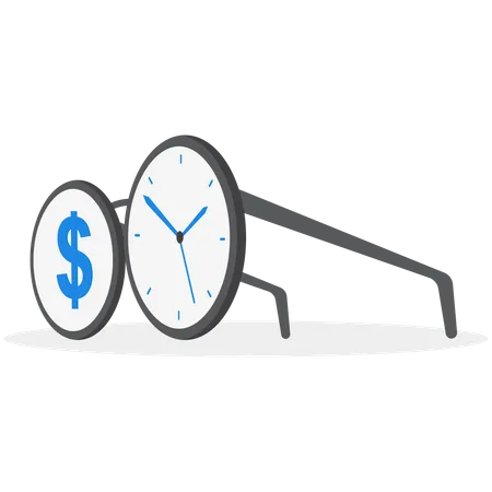 Time Is Money Investment Profit Or Pension Fund Value Price Or Long Term Investing Saving Money Or Debt Payment Financial Freedom Concept Eyeglasses With Dollar Sign And Time Running Clock Illustration