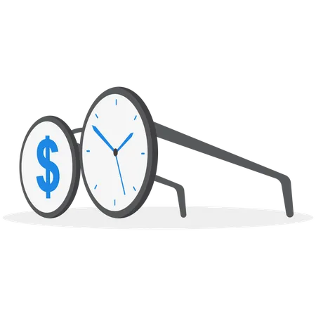 Eyeglasses with dollar sign and time running clock  Illustration