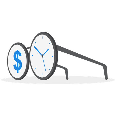 Eyeglasses with dollar sign and time running clock  イラスト