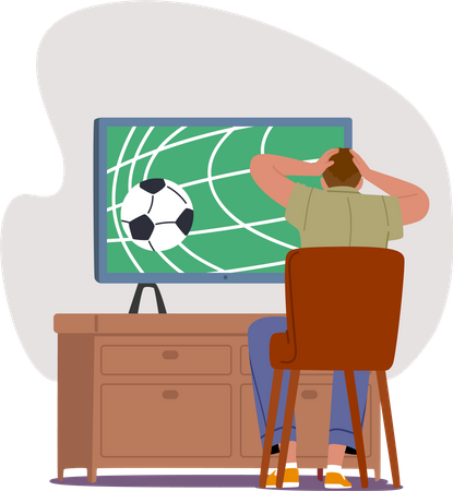 Fã assistindo partida de futebol na tv  Ilustração