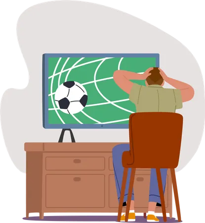 Fã assistindo partida de futebol na tv  Ilustração