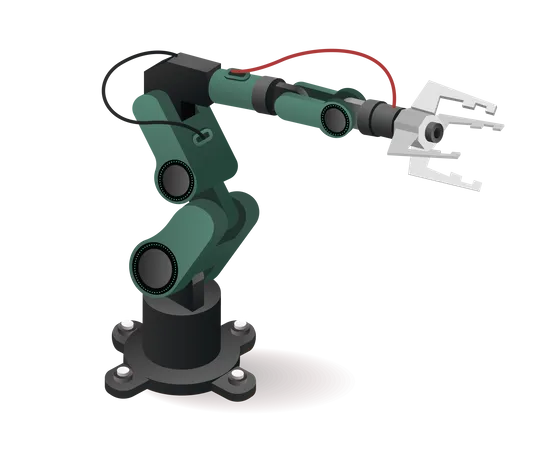 Brazo robótico de fábrica de herramientas tecnológicas con inteligencia artificial  Ilustración