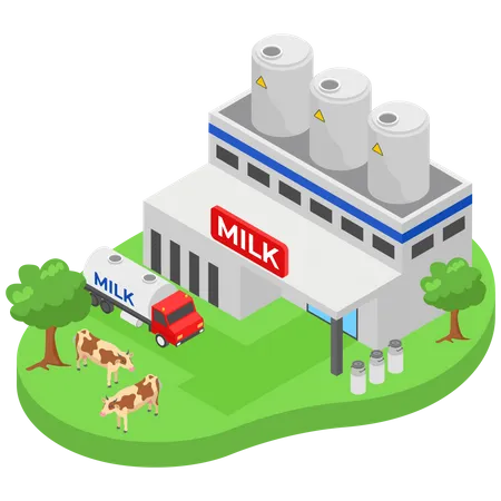 Fábrica de leche de vaca  Ilustración