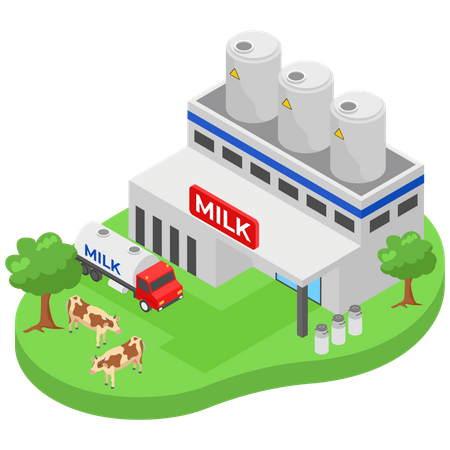 Fábrica de leite de vaca  Ilustração