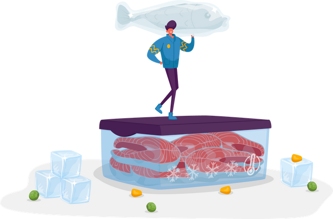 Fábrica de pescado congelado  Ilustração
