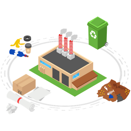 Fábrica de reciclagem de lixo  Ilustração