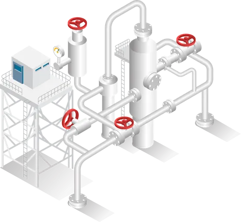 Fábrica de tubos industriales para petróleo y gas.  Ilustración