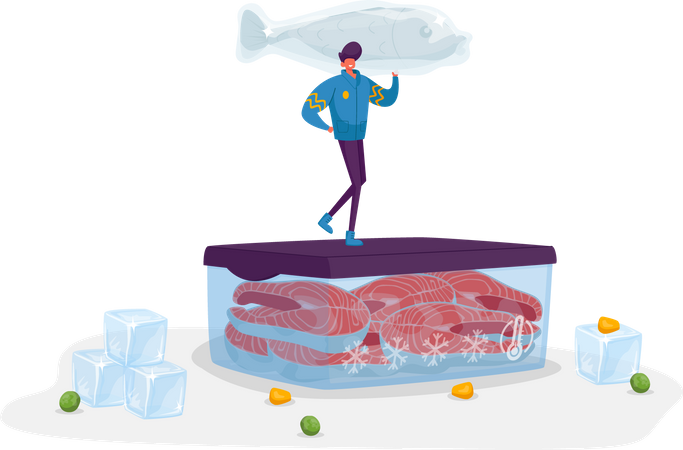 Fábrica de pescado congelado  Ilustración