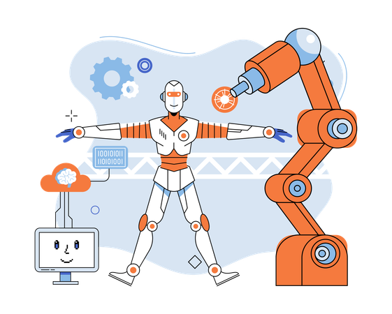 Fabricación inteligente con línea de producción automatizada  Ilustración