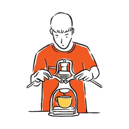 Homme préparant du café filtre  Illustration