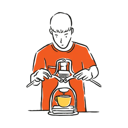 Homme préparant du café filtre  Illustration