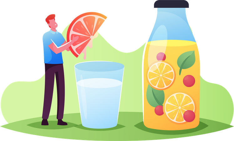 Homme préparant du jus de citron  Illustration