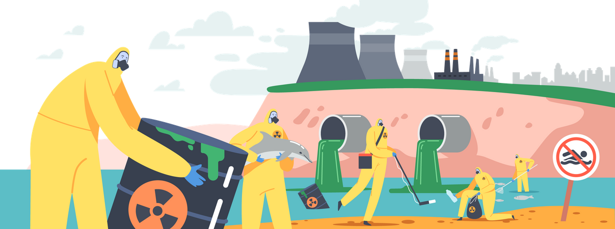 Fabrik leitet schädliche Flüssigkeiten ins Meer  Illustration